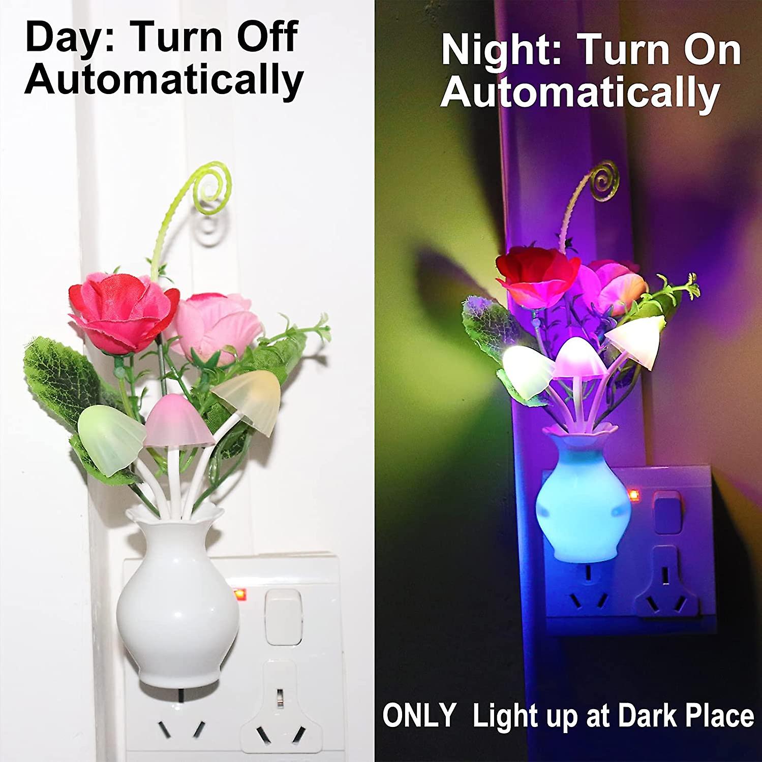 4pack Plug In Led Night Light Sensor Rose Light，liangnv Energy Saving Lamp Dream Nightlight Rose Flower Mushroom Night Lights For Kids Adults Bedroom，