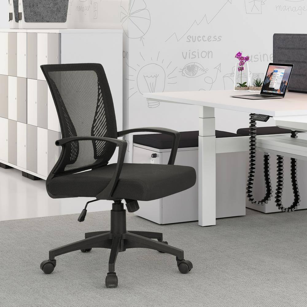 LACOO Office Black Mid Back Swivel Lumbar Support Desk Computer Ergonomic Mesh Chair with Armrest T-OCNC7510