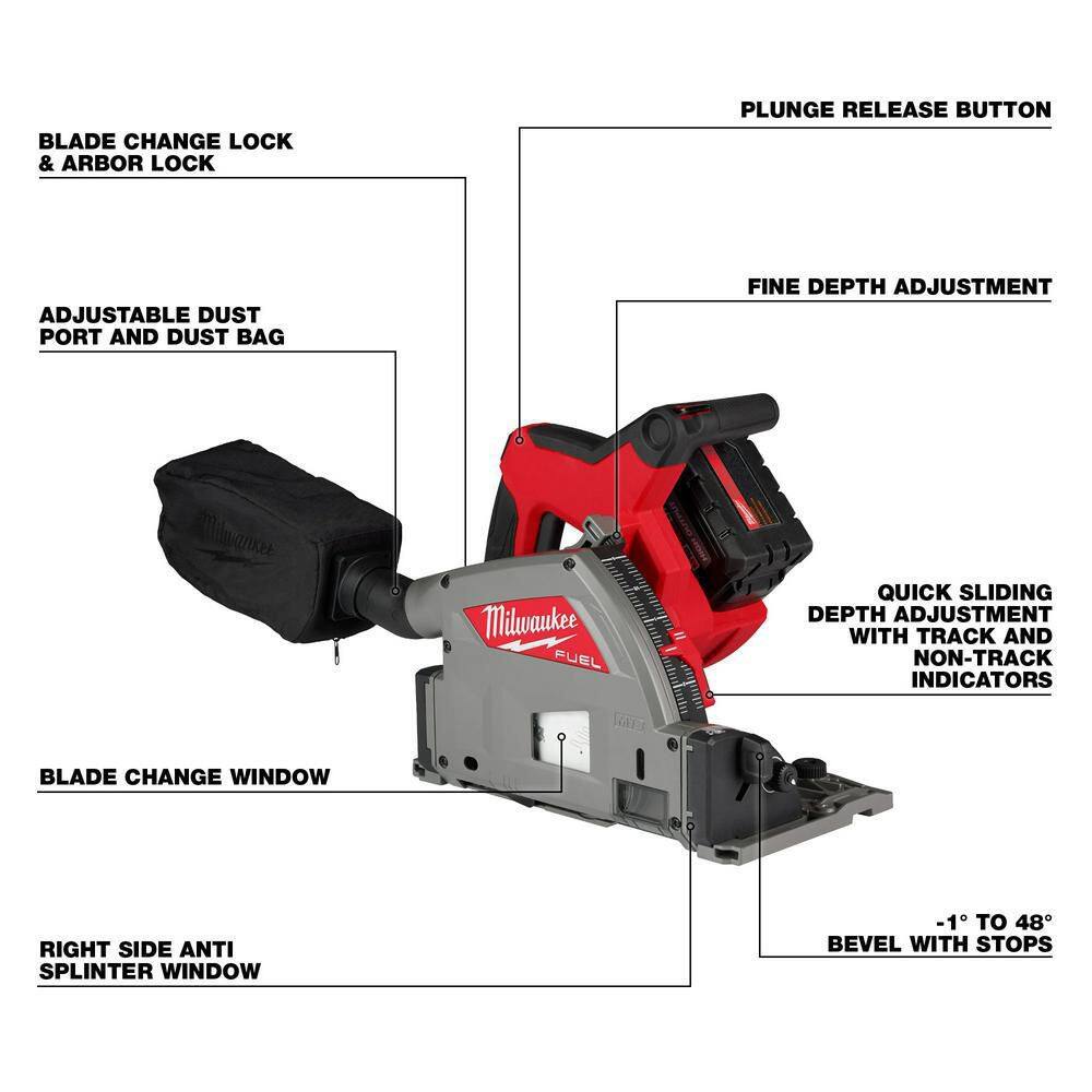 MW M18 FUEL 18-Volt Lithium-Ion Brushless Cordless 6-12 in. Plunge Track Saw Kit with 106 in. Track Saw Guide Rail 2831-21-48-08-0572