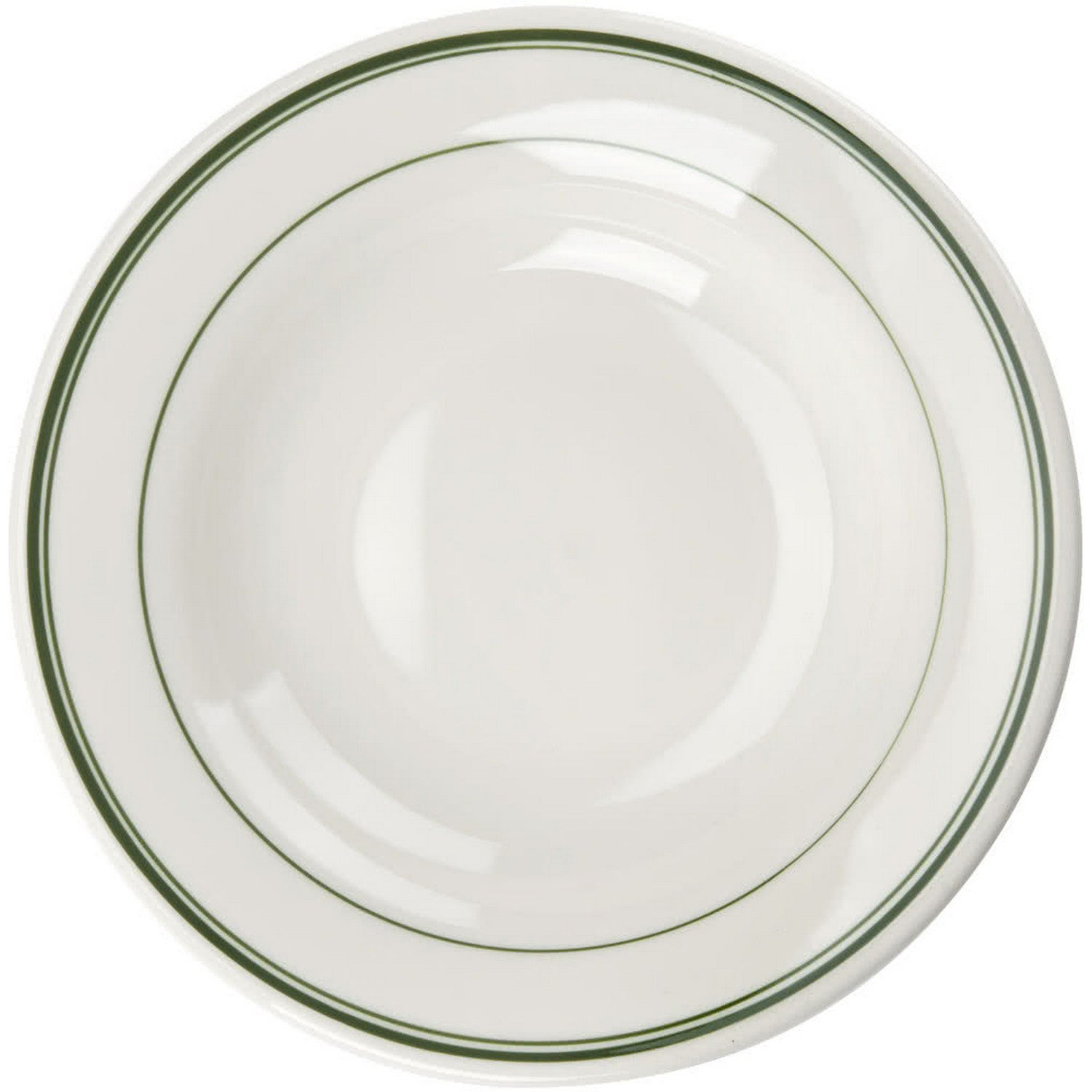 Green Band， Round Deep Pasta Bowl， 16 Oz.， 10 1/2Dia. X 1 3/4H， Porcelain， White， Green Rim，Pack of 4