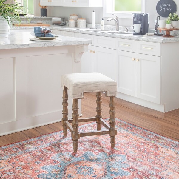 Sherry Natural Rustic Farmhouse Backless Striped Counter Stool