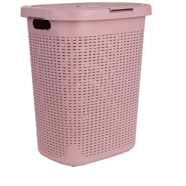 Mind Reader Laundry Basket With Cutout Handles Washing Bin Dirty Clothes Storage Bathroom Bedroom Closet 50 Liter Capacity Pink