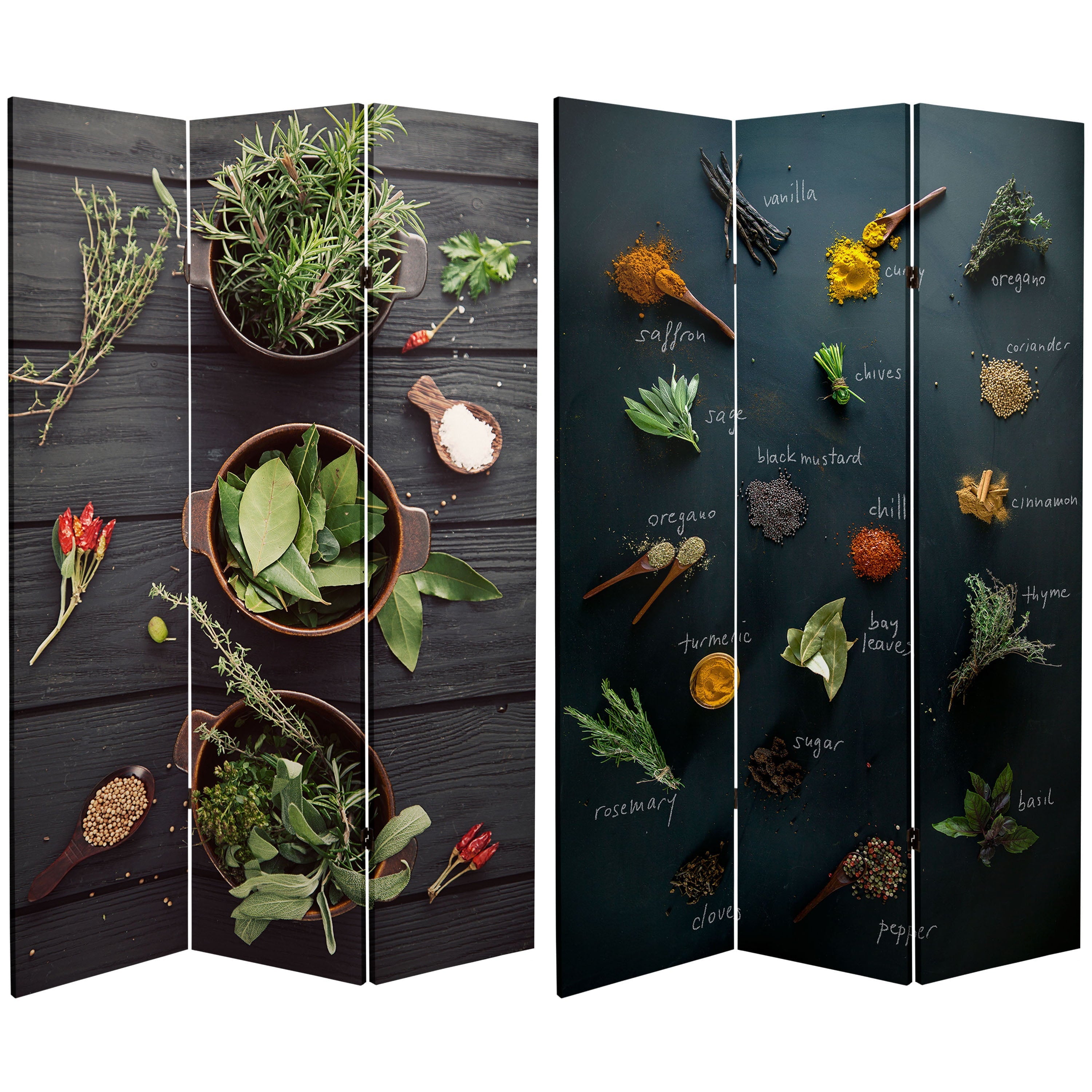 Oriental Furniture 6 ft. Tall Herbs and Spices Canvas Room Divider - 3 Panel