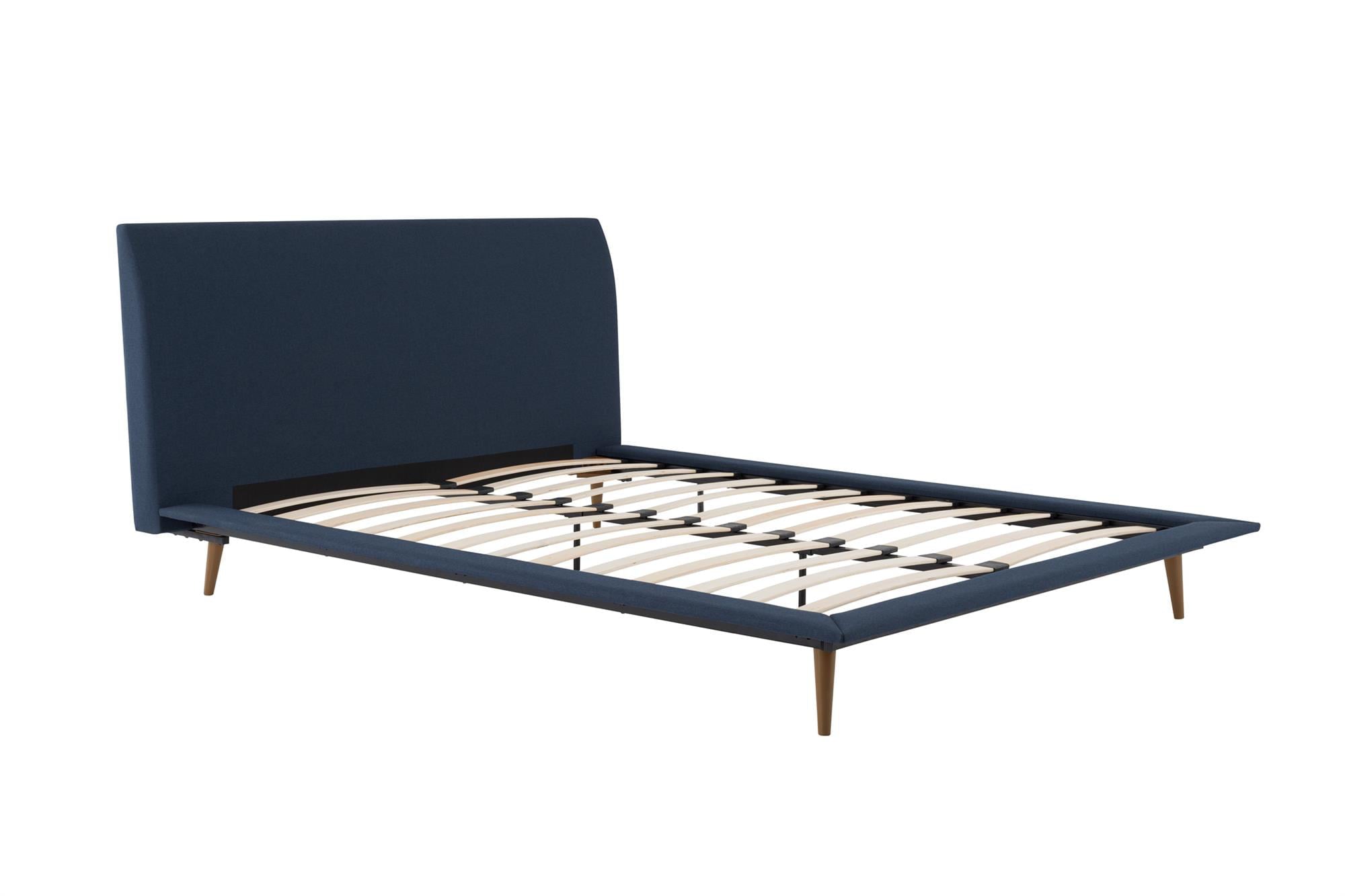 Better Homes & Gardens Flynn Mid Century Bed, Platform Frame, Queen, Blue Linen