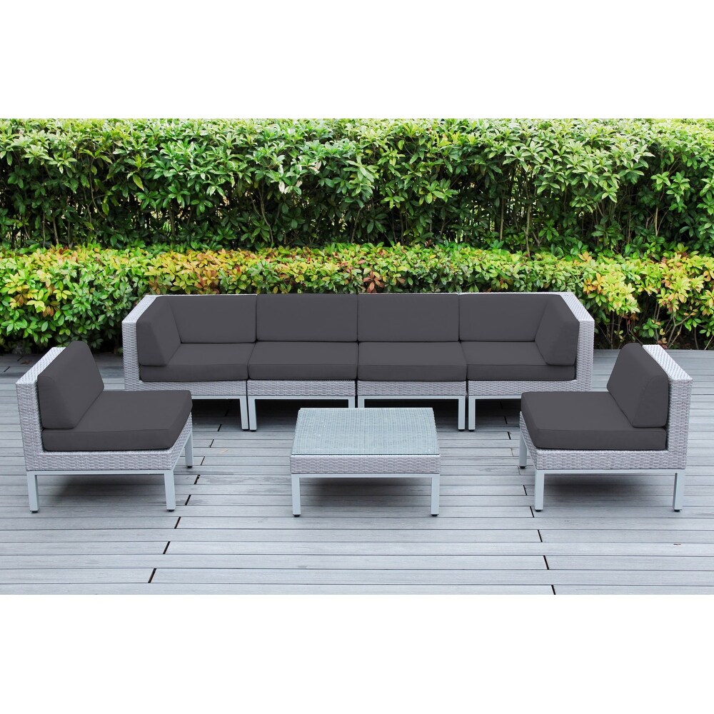 Contemporary 7 Piece Gray Wicker Outdoor Patio Seating Group with Cushions