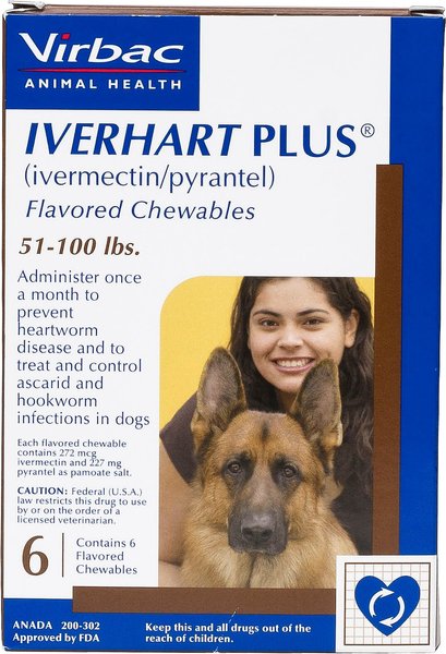 Iverhart Plus Chewable Tablet for Dogs， 51-100 lbs， (Brown Box)