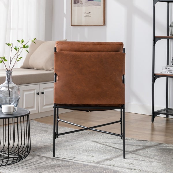 Metal Frame Linen Accent Chair with Thick Padded Backrest and Seat Cushion