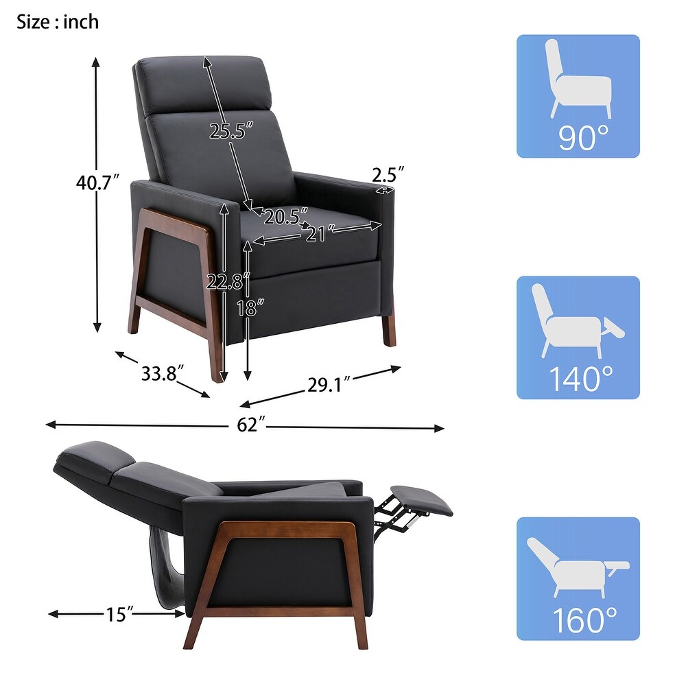 PU Leather Accent Chairs Adjustable Recliner Chair  Black PU