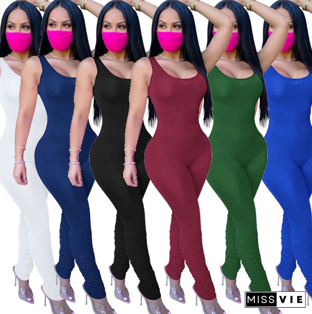 New Sleeveless U-neck Bodycon Long Jumpsuits Fit