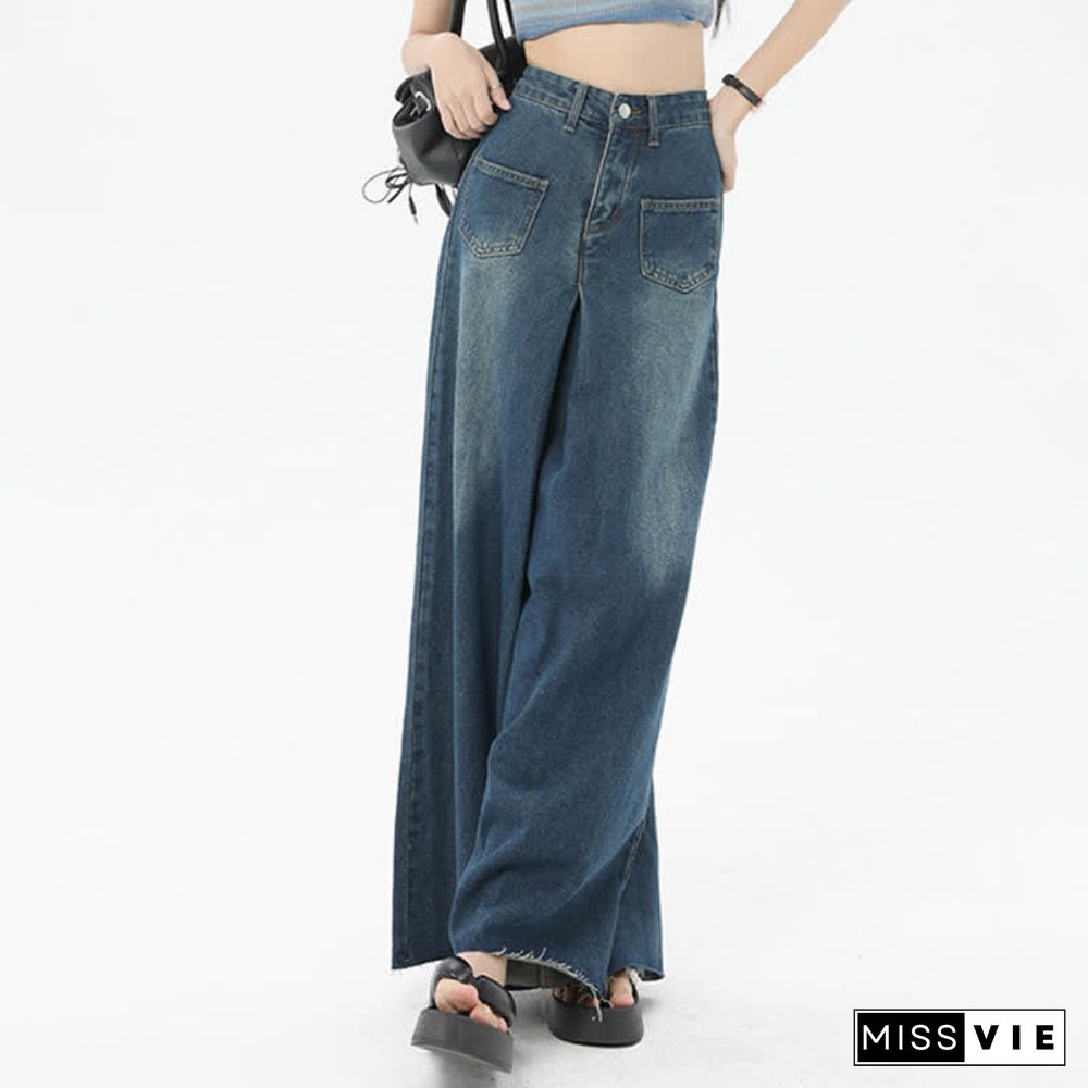 Retro High Waist Wide Leg Casual Denim Pants