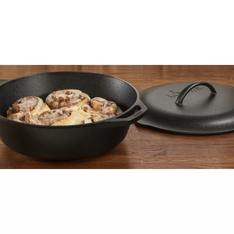 Lodge L10CF3 Cast Iron Covered Deep Skillet， Pre-Seasoned， 5-Quart