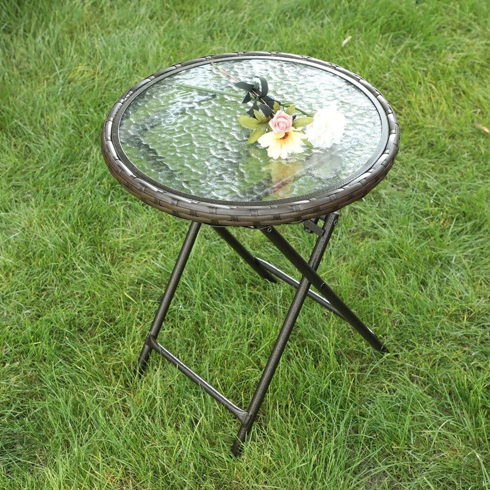 Foldable Patio Rattan Side Table