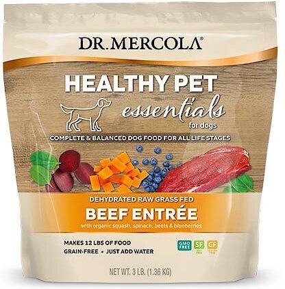 Dr. Mercola Healthy Pet Essentials Grass Fed Beef Entrée Grain-Free Dehydrated Raw Dog Food， 3-lb bag