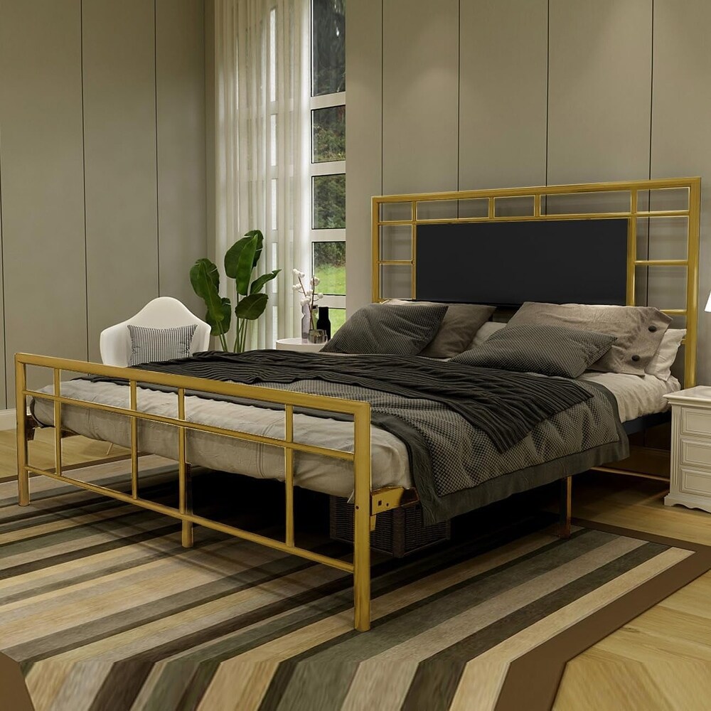 Goutwel Metal Platform Bed Frame with Headboard and Footboard