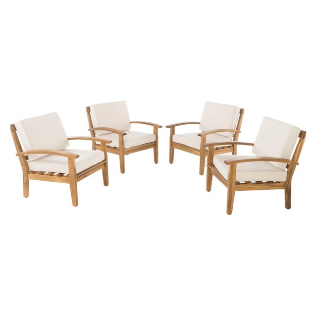 Peyton 4pk Acacia Wood Patio Club Chairs W Cushions Beige Christopher Knight Home