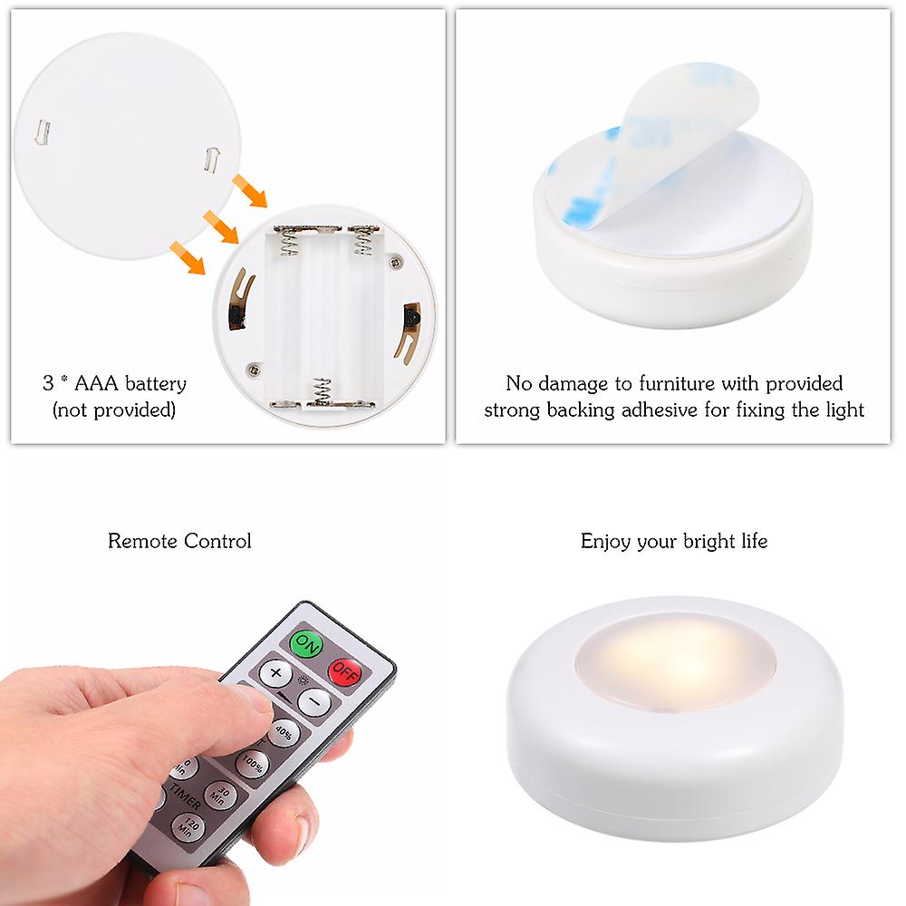 Led Under Cabinet Lamp Puck Light 3 Pack With Remote Control Brightness Adjustable Dimmable Timing For Cloakroom Cupboard Wardrobe Kitchen No.194490