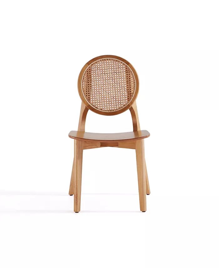 Manhattan Comfort Versailles 4-Piece Round Ash Wood and Natural Cane Dining Chair