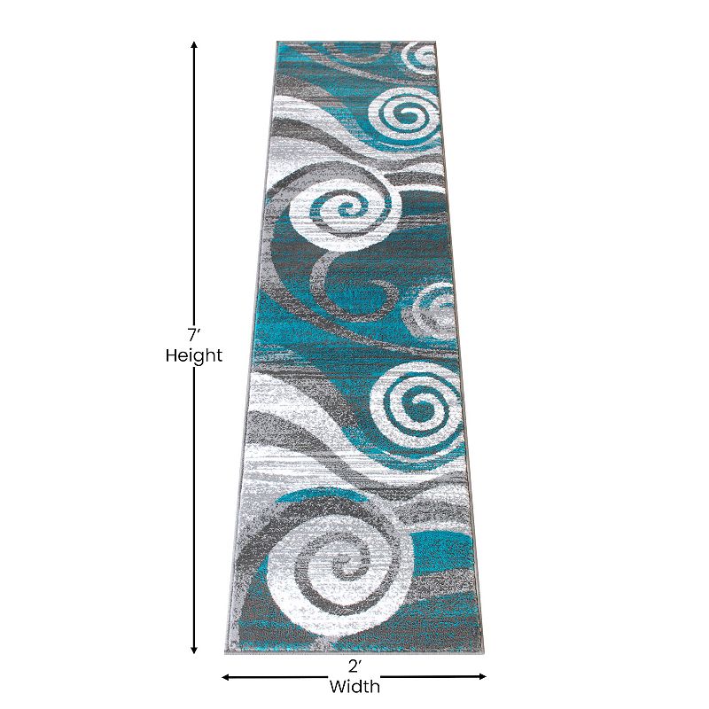 Masada Rugs Masada Rugs Stephanie Collection 2'x7' Area Rug Runner with Modern Contemporary Design 1103 in Turquoise， Gray， White and Black