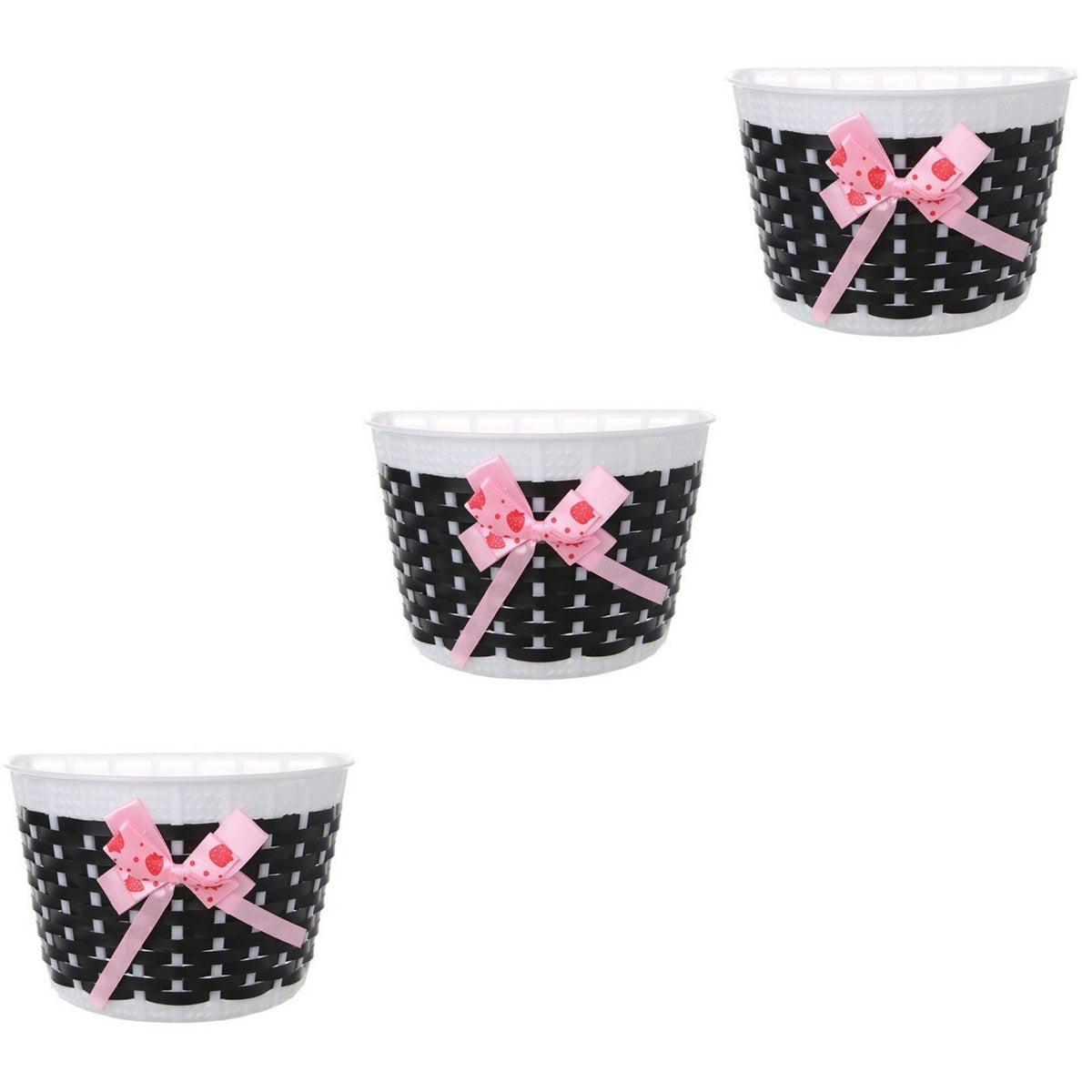 HOMEMAXS 3pcs Lovely Bike Basket Outdoor Knitted Bowknot Front Basket For Children Girl - Size S(Black)