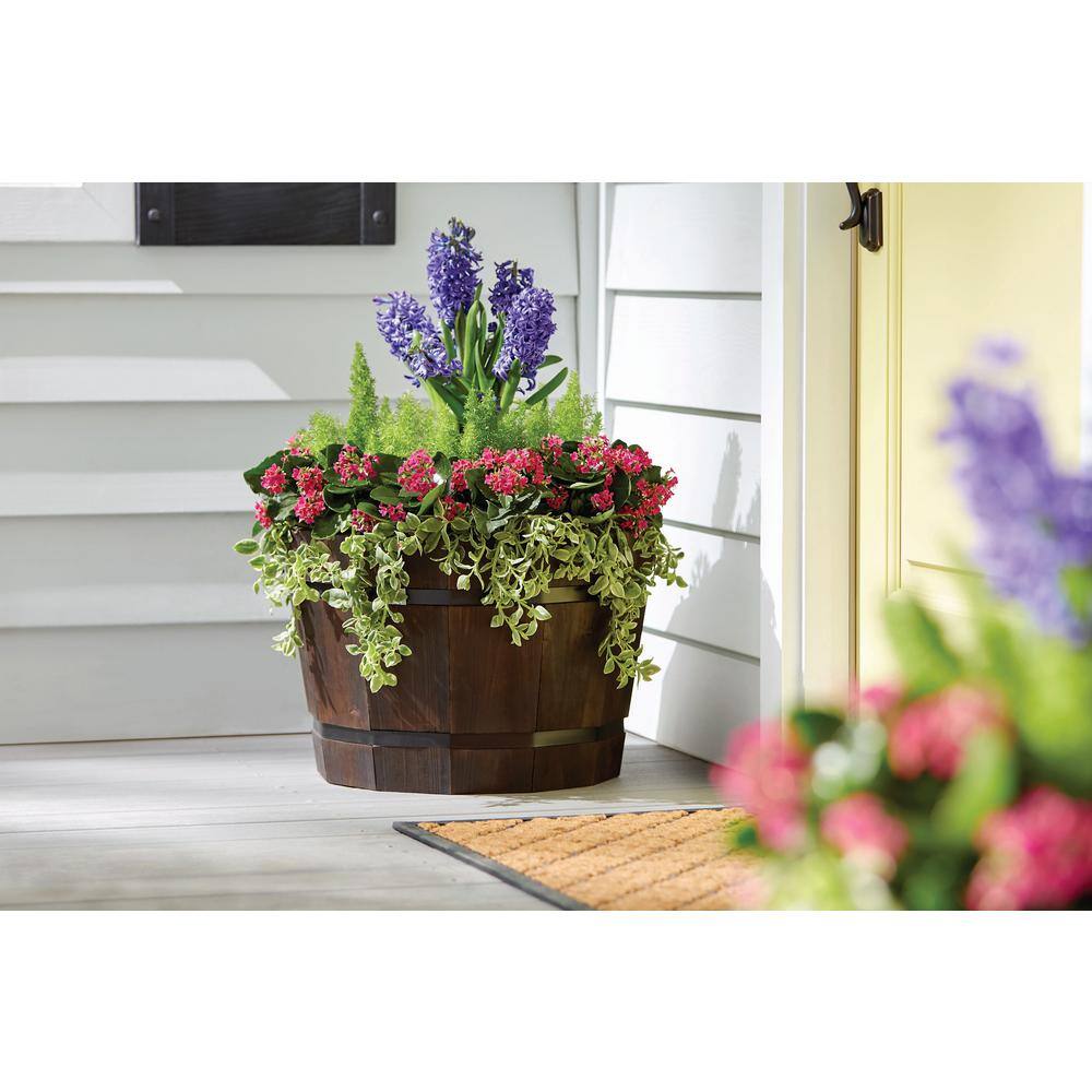 Vigoro 20 in. Orinda Large Black Wood Barrel Planter (20 in. D x 13 in. H) 1000019984