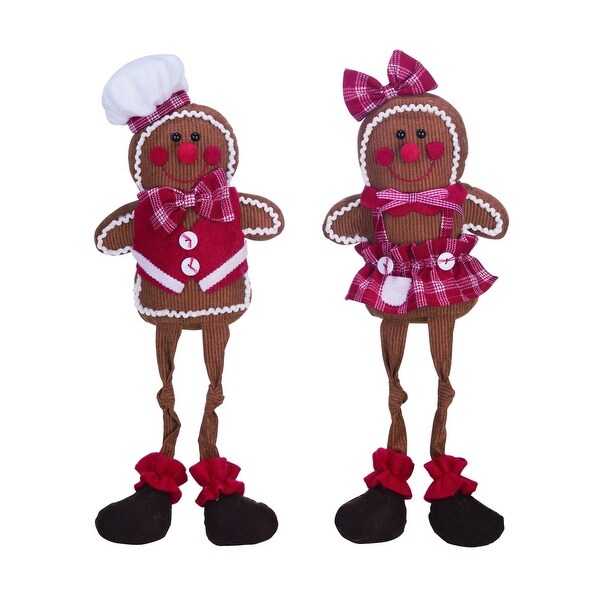 2 Brown White Plush Corduroy Gingerbread Christmas Figurines 23