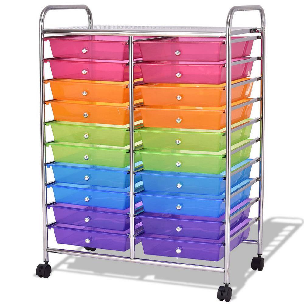 Boyel Living 20 Plastic Drawers Multi-Color Storage Rolling Cart Studio Organizer HYSN-56501RB