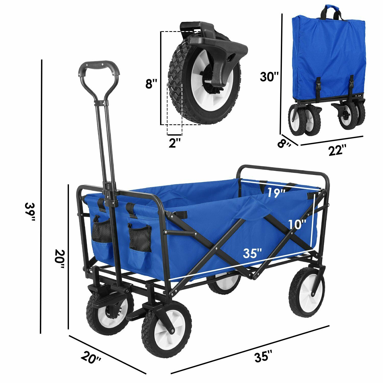 HOMFY Folding Wagon Cart, Utility Outdoor Shopping Trolley Buggy - Blue