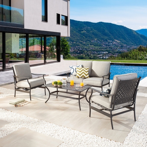 Patio Festival 4Piece Metal Outdoor Loveseat Conversation Set