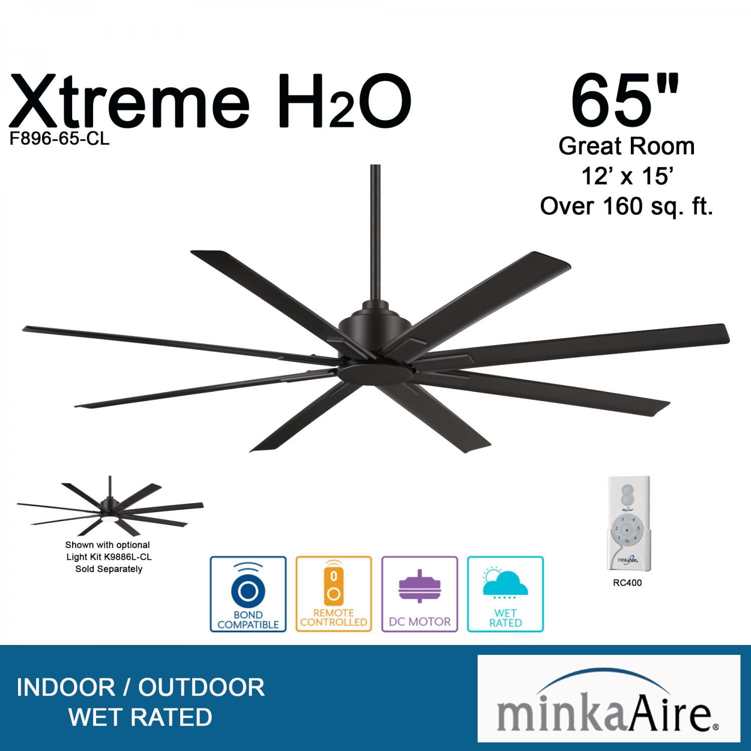 Minka-Aire Xtreme H2O 65-Inch 8-Blade Ceiling Fan in Coal Finish W/ Coal Blades