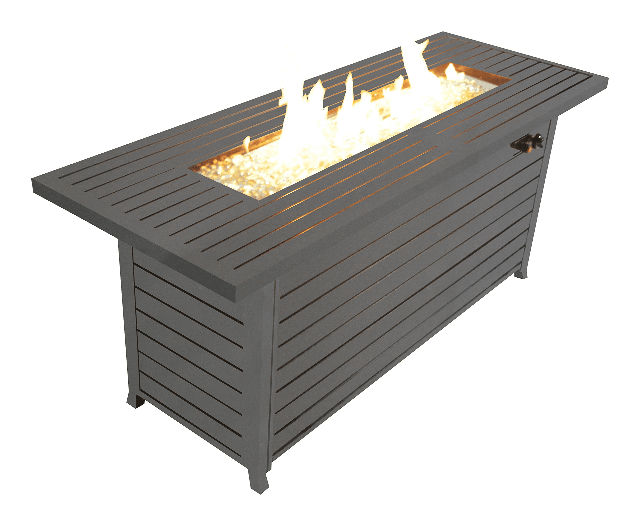 Officery 57in Outdoor Gas Propane Fire Pits Table, Aluminum, 50000BTU Firepit Fireplace Dinning Table with Lid, Fire Glass, Retangular, ETL Certification, for Garden Backyard Deck Patio-Mocha