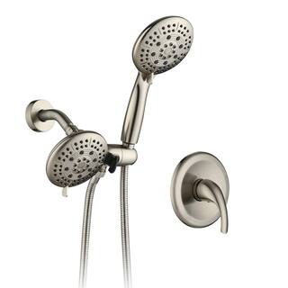 FORCLOVER 6-Spray Patterns with 2.5 GPM 5 in. Wall Mount High Pressure Round Dual Shower Heads in Brushed Nickel (Valve Included) MONMKE05BN2869