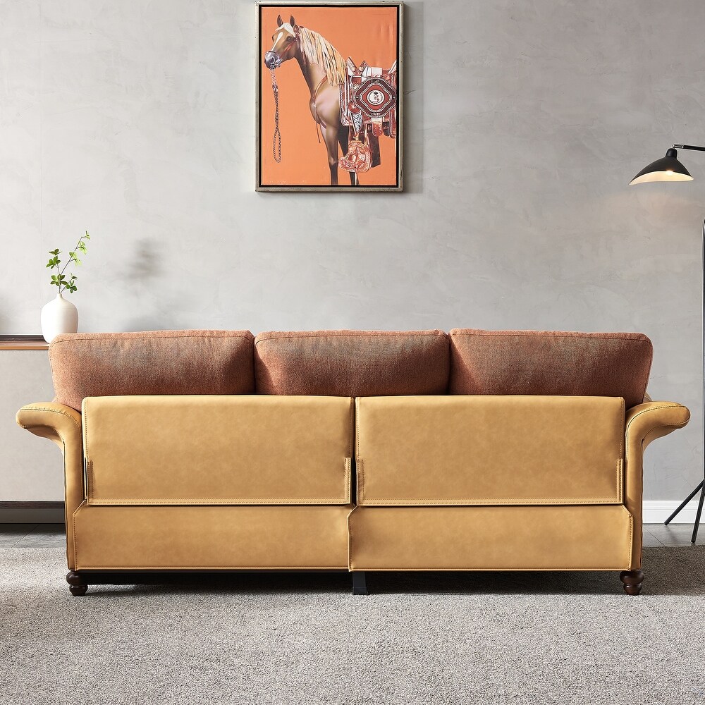 Living Room Furniture sofa  Linen Fabric Faux Leather sofa with Wood Leg  3 Seating Capacity sofa