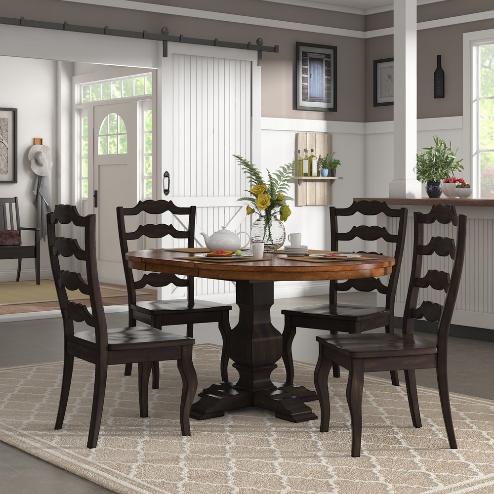 Eleanor Black Extending Oval Wood Table French Back 5 piece Dining Set by iNSPIRE Q Classic