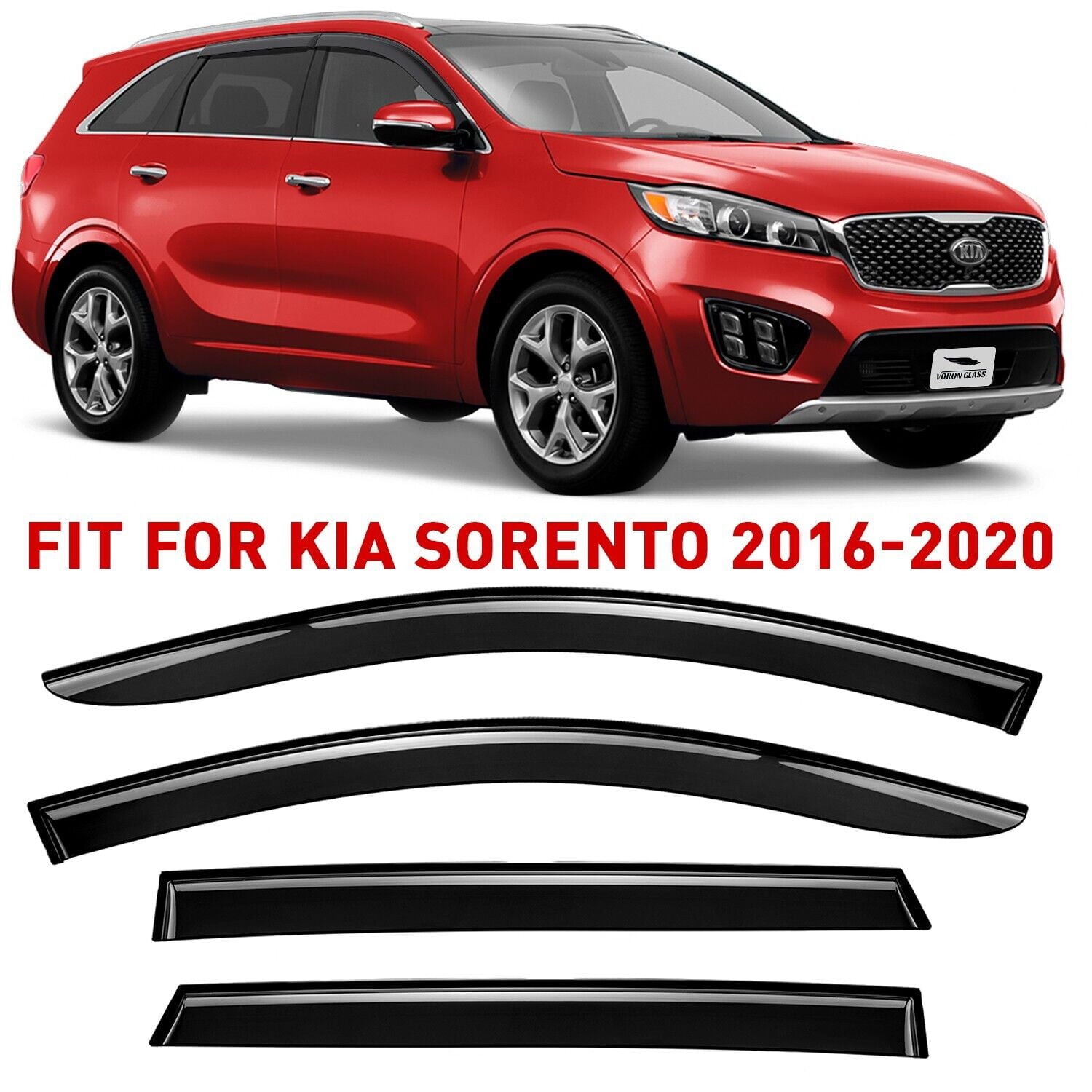 Voron Glass Tape-on Extra Durable Rain Guards for Kia Sorento 2016-2020， Window Deflectors， Vent Window Visors， 4 Pieces - 120130