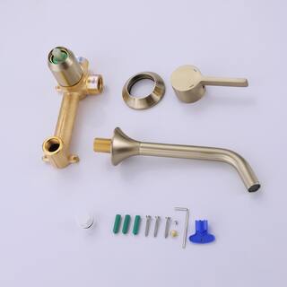 Tomfaucet Modern Single-handle Wall Mounted Faucet Bathroom Sink Faucet in Brushed Gold TFB1173