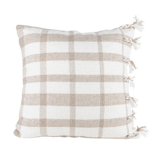 Taupe Wide Plaid 20x20 Hand Woven Filled Outdoor Pillow Foreside Home amp Garden