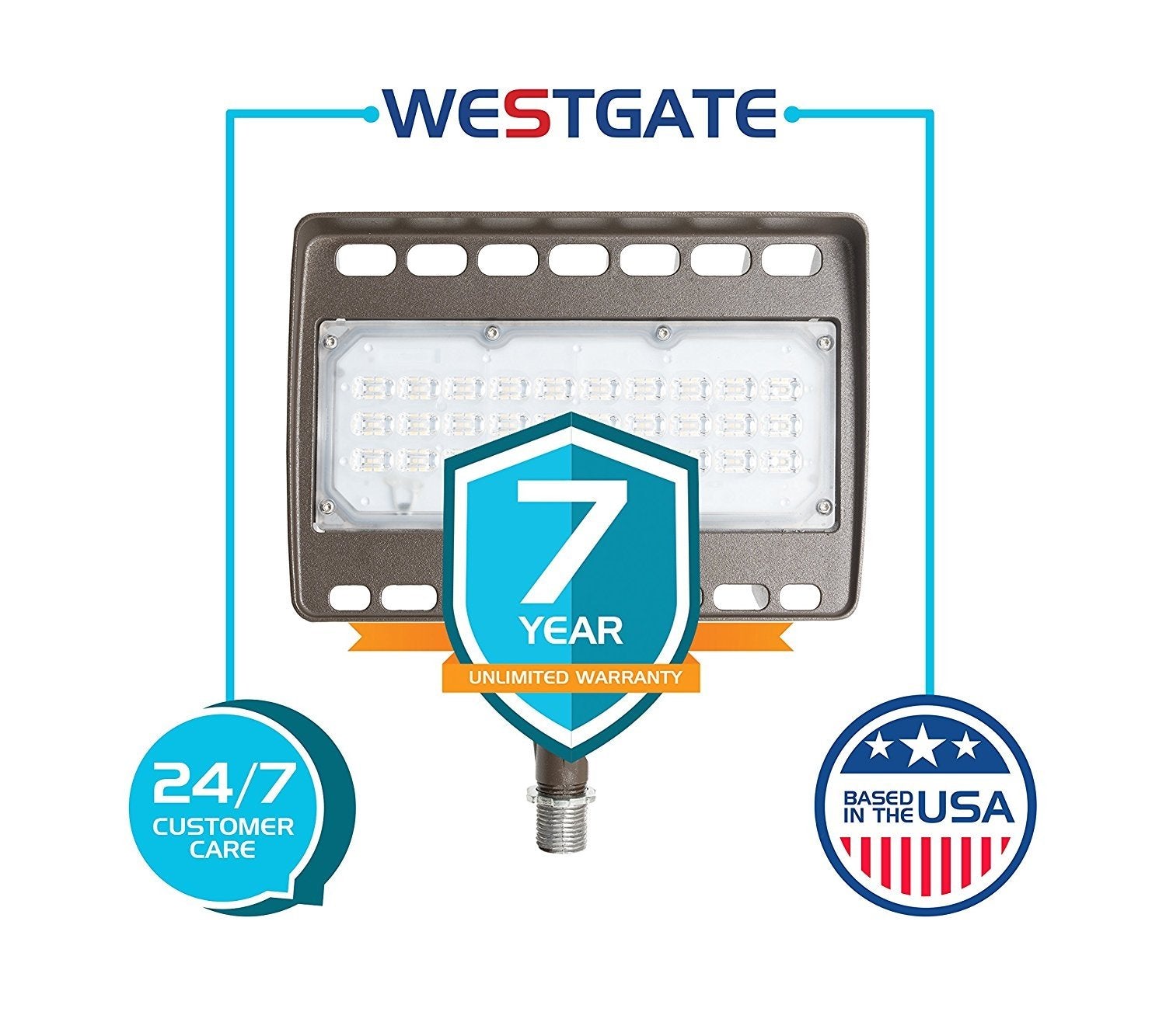 Westgate Outdoor LED Yard Security Floodlight – Aluminum Housing – Dimmable - High Lumen - Waterproof IP65 - 120-227V - (50 Watt， 3000K Warm White)