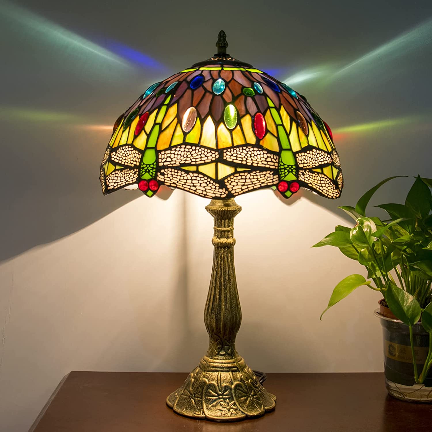 SHADY  Lamp Stained Glass Lamp Dragonfly Bedroom Table Lamp Reading Desk Light for Bedside Living Room Office Dormitory Dining Room Decorate Housewarming  12x12x18 Include Light Bu