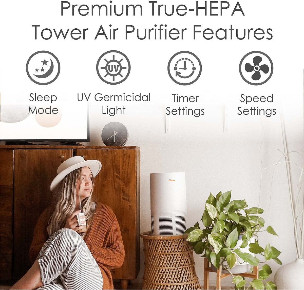 Crane True HEPA Tower Air Purifier