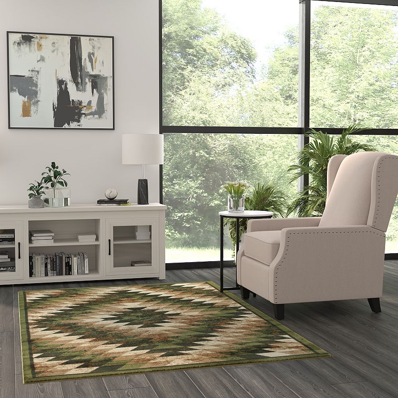 Masada Rugs Masada Rugs Stephanie Collection 5'x7' Area Rug with Distressed Southwest Native American Design 1106 in Green， Brown and Beige