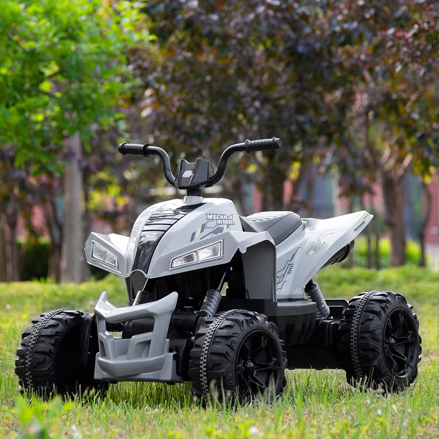 Blitzshark 24V Kids Ride on ATV 4WD Quad 4x75W Powerful 4-Wheeler Super Fast Electric Vehicle, with 10AH Battery, 5MPH Speed, Soft Brake, Full Metal Suspensions & Free Protective Gear, Mecha Rider