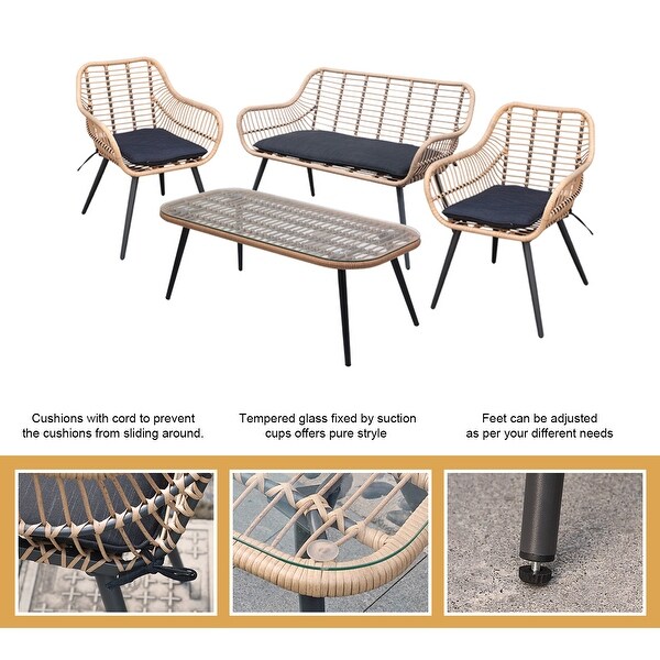 4 Pieces Patio Set Wicker Conversation Set with Cushions