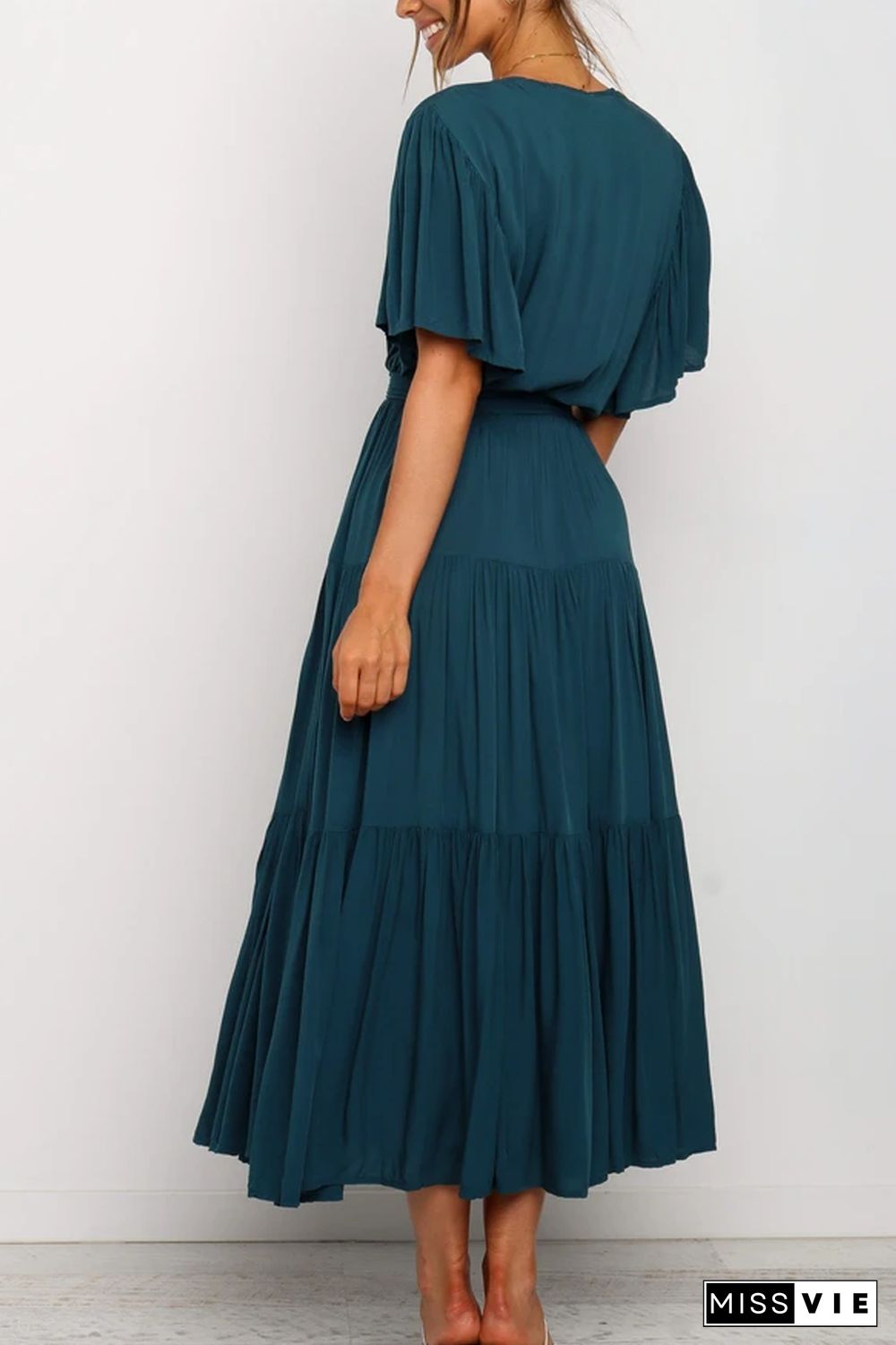 KarliDress Solid Ruffles Belted Maxi Dress P12790