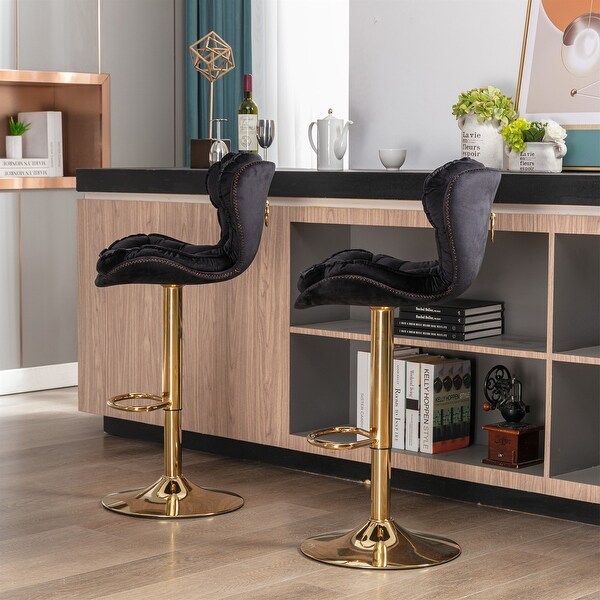 2Pc Bar Stools with Footrest Swivel Height Adjustable Velvet Bar Stool