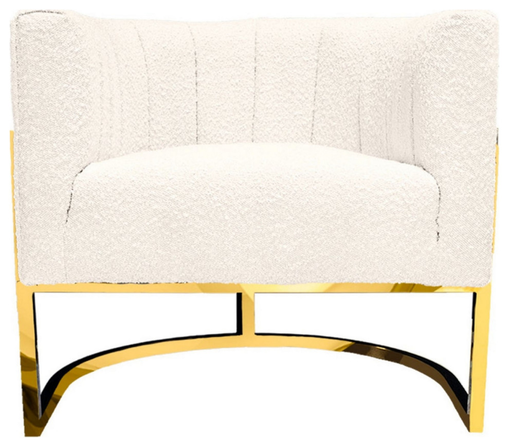 Xin 30 quotCantilever Accent Chair  Padded  White Boucle Upholstery  Gold   Contemporary   Armchairs And Accent Chairs   by VirVentures  Houzz