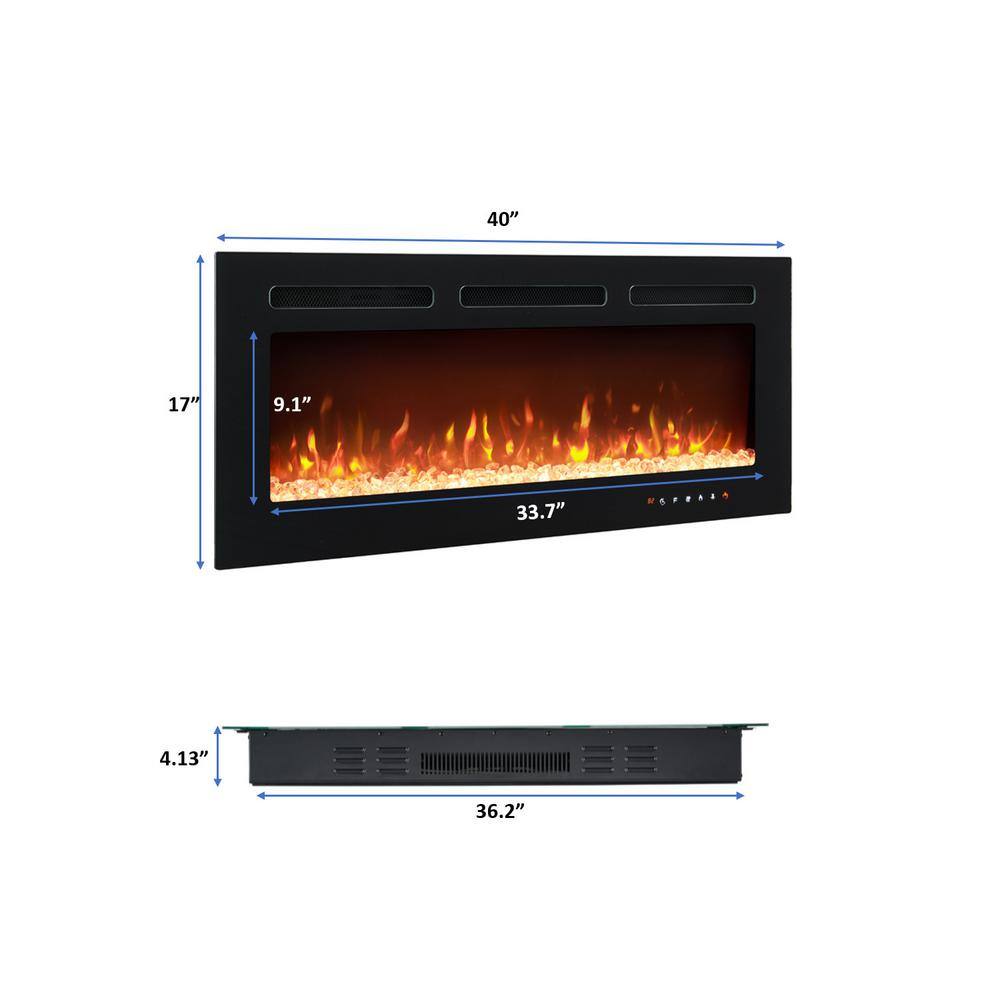 HOMESTOCK 40 in. Black Electric Fireplace Wall Mounted Fireplace LED with 12 Colors Touch Screen Remote Logset and Crystal Stones 89430HD