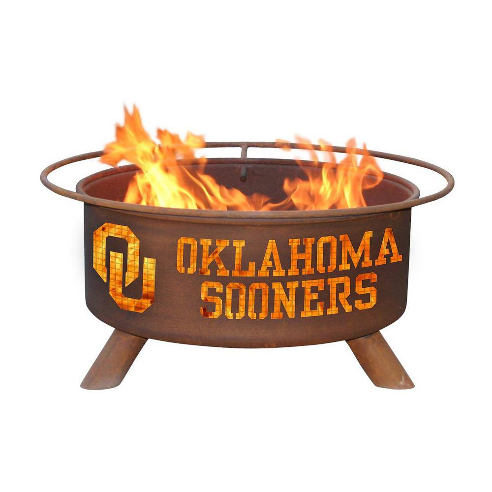 Oklahoma 29 in. x 18 in. Round Steel Wood Burning Fire Pit in Rust with Grill Poker Spark Screen and Cover F218