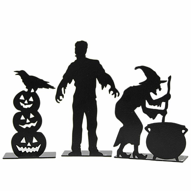 Department 56 Villages Spooky Silhouettes Set Of Three Metal Silhouettes 4 0 Inches Crow Witch Monster Pumpkin 6011479 Iron Black