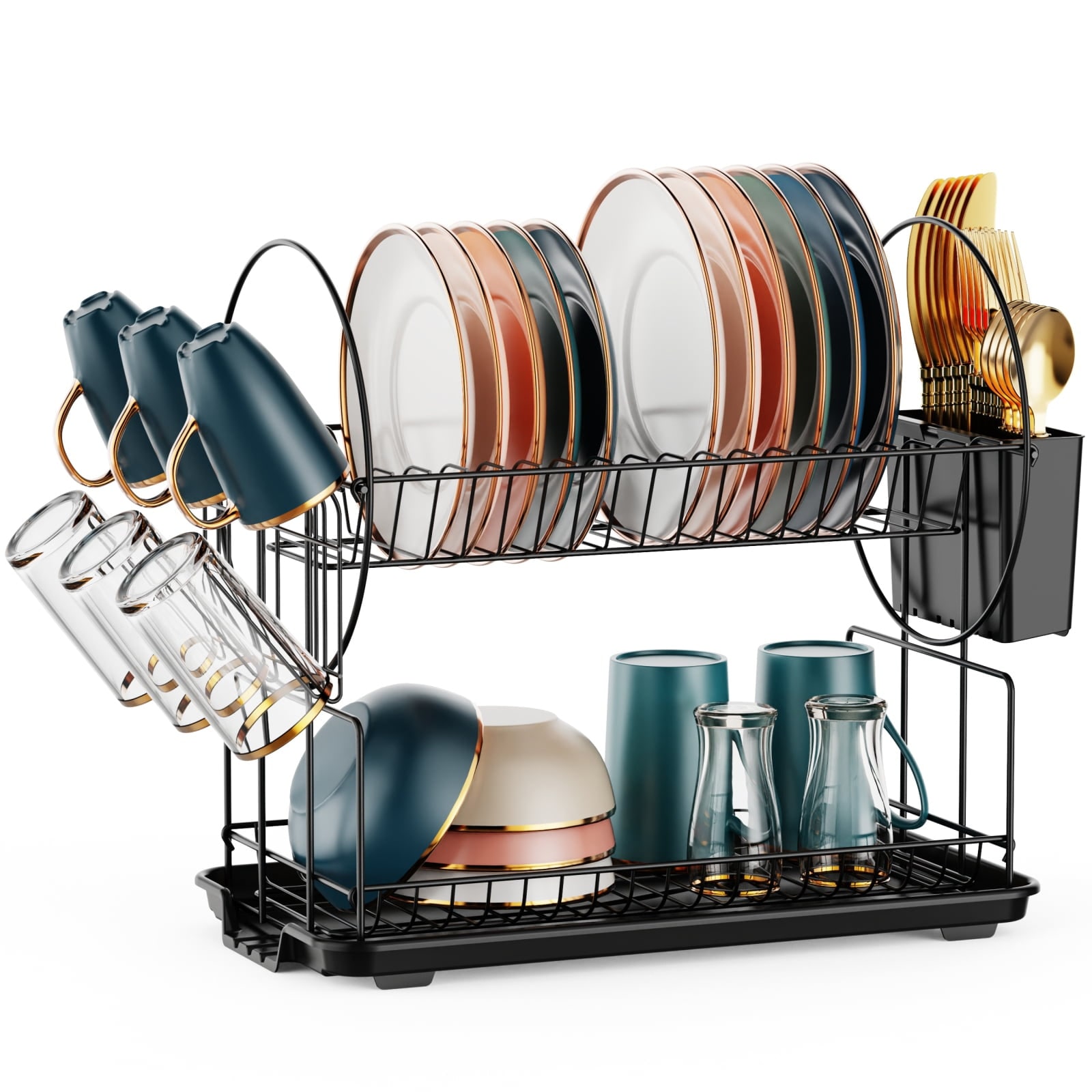 2 Tier Dish Rack with Drainer Board