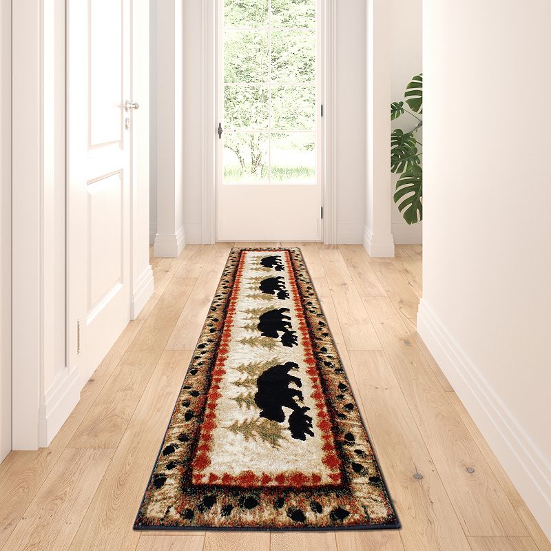 Masada Rugs Masada Rugs 2'x7' Cabin/Lodge Theme Area Rug with Bear and Cub Scene